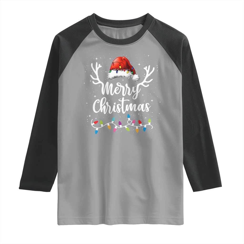 Merry Christmas Raglan Shirt Lights Red Santa Hat Xmas Family Matching TS10 Sport Gray Black Print Your Wear