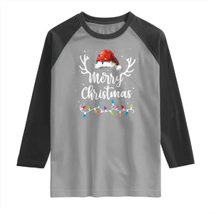 Merry Christmas Raglan Shirt Lights Red Santa Hat Xmas Family Matching TS10 Sport Gray Black Print Your Wear