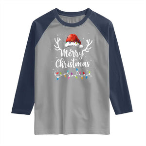 Merry Christmas Raglan Shirt Lights Red Santa Hat Xmas Family Matching TS10 Sport Gray Navy Print Your Wear