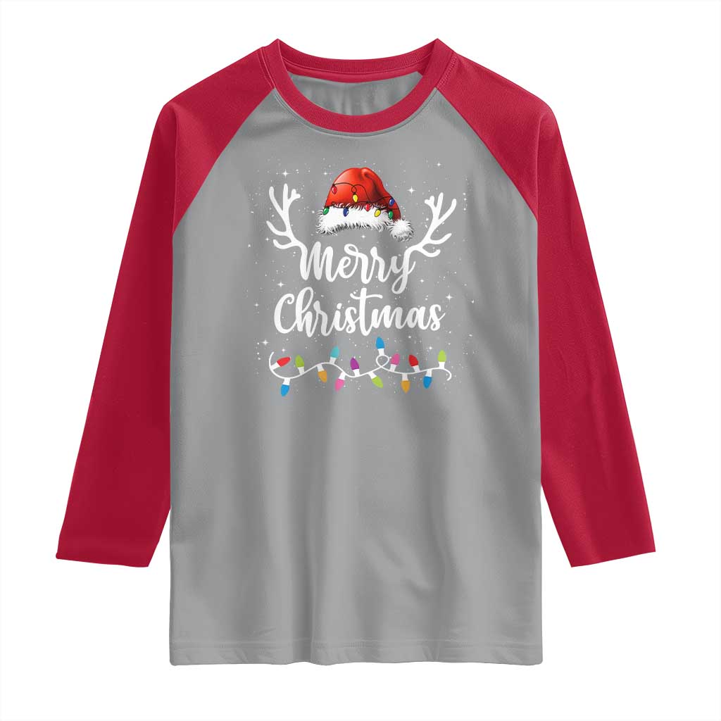 Merry Christmas Raglan Shirt Lights Red Santa Hat Xmas Family Matching TS10 Sport Gray Red Print Your Wear
