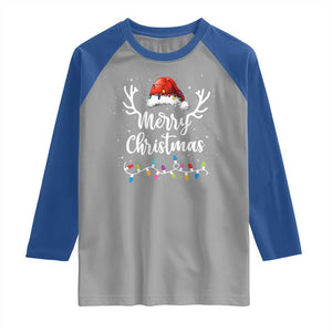 Merry Christmas Raglan Shirt Lights Red Santa Hat Xmas Family Matching TS10 Sport Gray Royal Print Your Wear