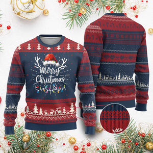 Merry Christmas Ugly Christmas Sweater Lights Red Santa Hat Xmas Family Matching TS10 Burgundy Print Your Wear