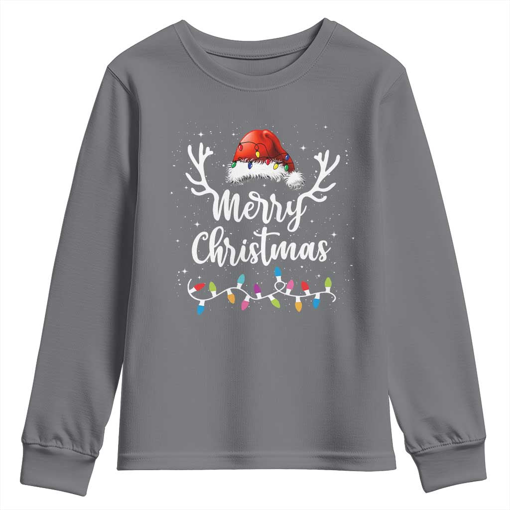 Merry Christmas Youth Sweatshirt Lights Red Santa Hat Xmas Family Matching TS10 Charcoal Print Your Wear