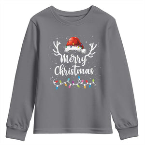 Merry Christmas Youth Sweatshirt Lights Red Santa Hat Xmas Family Matching TS10 Charcoal Print Your Wear