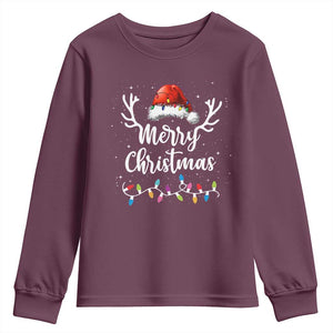 Merry Christmas Youth Sweatshirt Lights Red Santa Hat Xmas Family Matching TS10 Maroon Print Your Wear