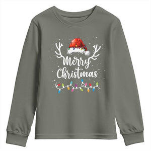 Merry Christmas Youth Sweatshirt Lights Red Santa Hat Xmas Family Matching TS10 Military Green Print Your Wear