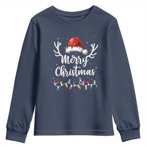 Merry Christmas Youth Sweatshirt Lights Red Santa Hat Xmas Family Matching TS10 Navy Print Your Wear