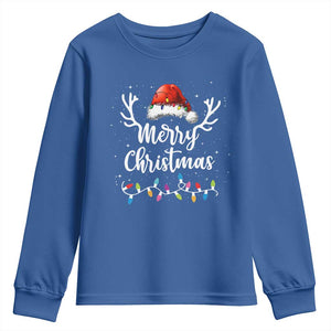 Merry Christmas Youth Sweatshirt Lights Red Santa Hat Xmas Family Matching TS10 Royal Blue Print Your Wear