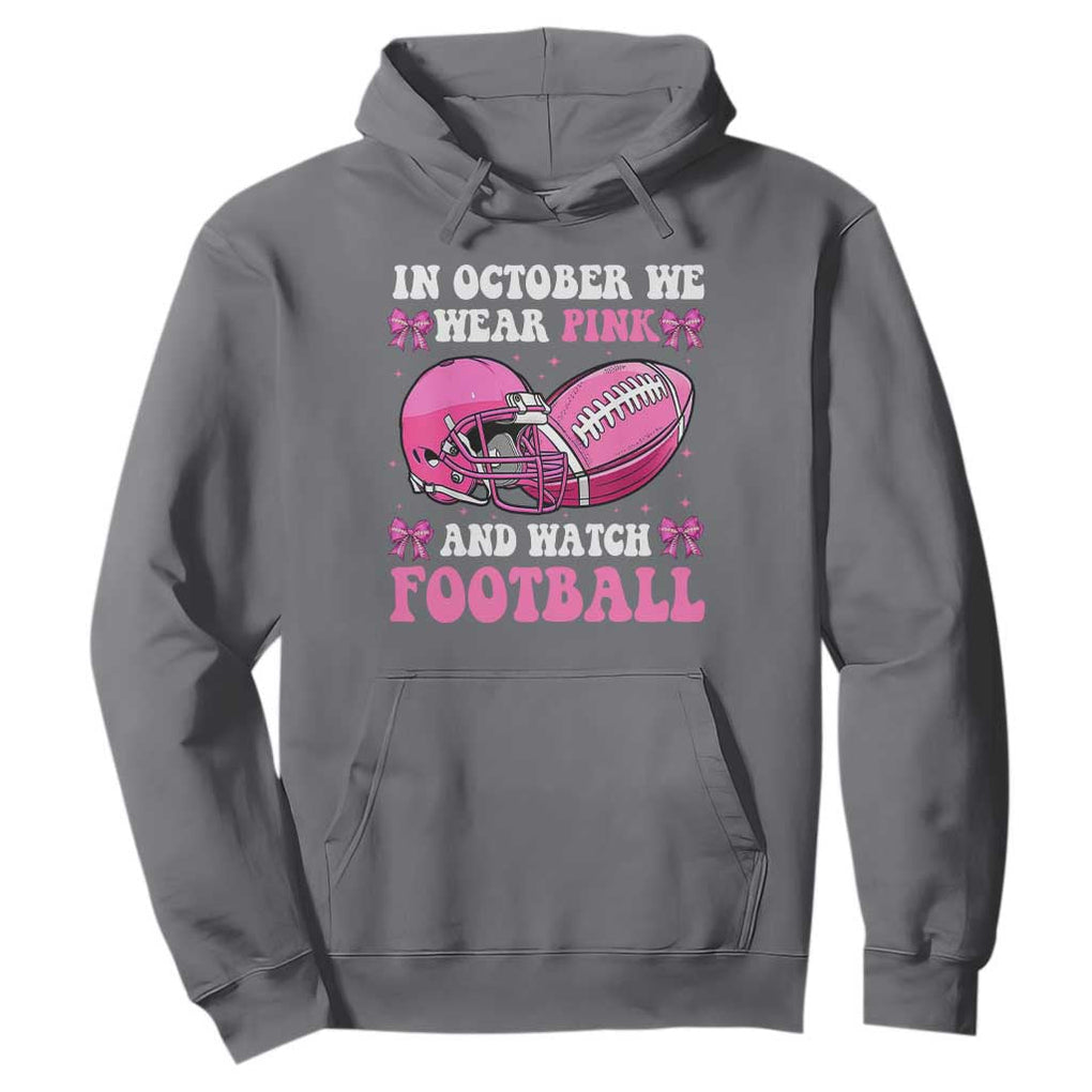 Football Breast Cancer Awareness Hoodie Coquette Football In October We Wear Pink Ghost Halloween Pink Ribbon TS10 Charcoal Print Your Wear