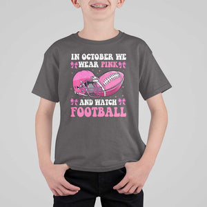 Football Breast Cancer Awareness T Shirt For Kid Coquette Football In October We Wear Pink Ghost Halloween Pink Ribbon TS10 Dark Chocolate Print Your Wear