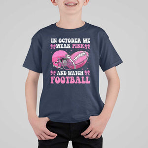 Football Breast Cancer Awareness T Shirt For Kid Coquette Football In October We Wear Pink Ghost Halloween Pink Ribbon TS10 Navy Print Your Wear