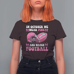 Football Breast Cancer Awareness T Shirt For Women Coquette Football In October We Wear Pink Ghost Halloween Pink Ribbon TS10 Dark Chocolate Print Your Wear