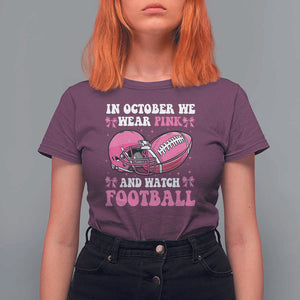 Football Breast Cancer Awareness T Shirt For Women Coquette Football In October We Wear Pink Ghost Halloween Pink Ribbon TS10 Maroon Print Your Wear