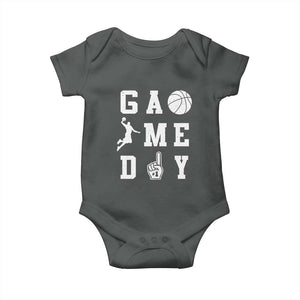 Game Day Basketball Baby Onesie Basketball Mom Sports Fan TS10 Dark Heather Print Your Wear