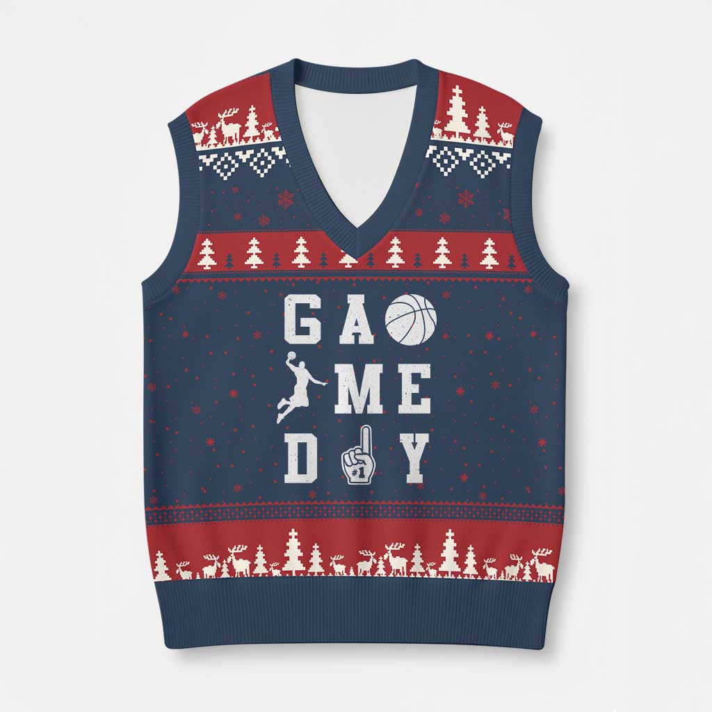 Game Day Basketball V-Neck Knit Sweater Vest Basketball Mom Sports Fan TS10 Navy Red Print Your Wear