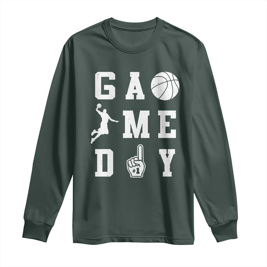 Game Day Basketball Long Sleeve Shirt Basketball Mom Sports Fan TS10 Dark Forest Green Print Your Wear