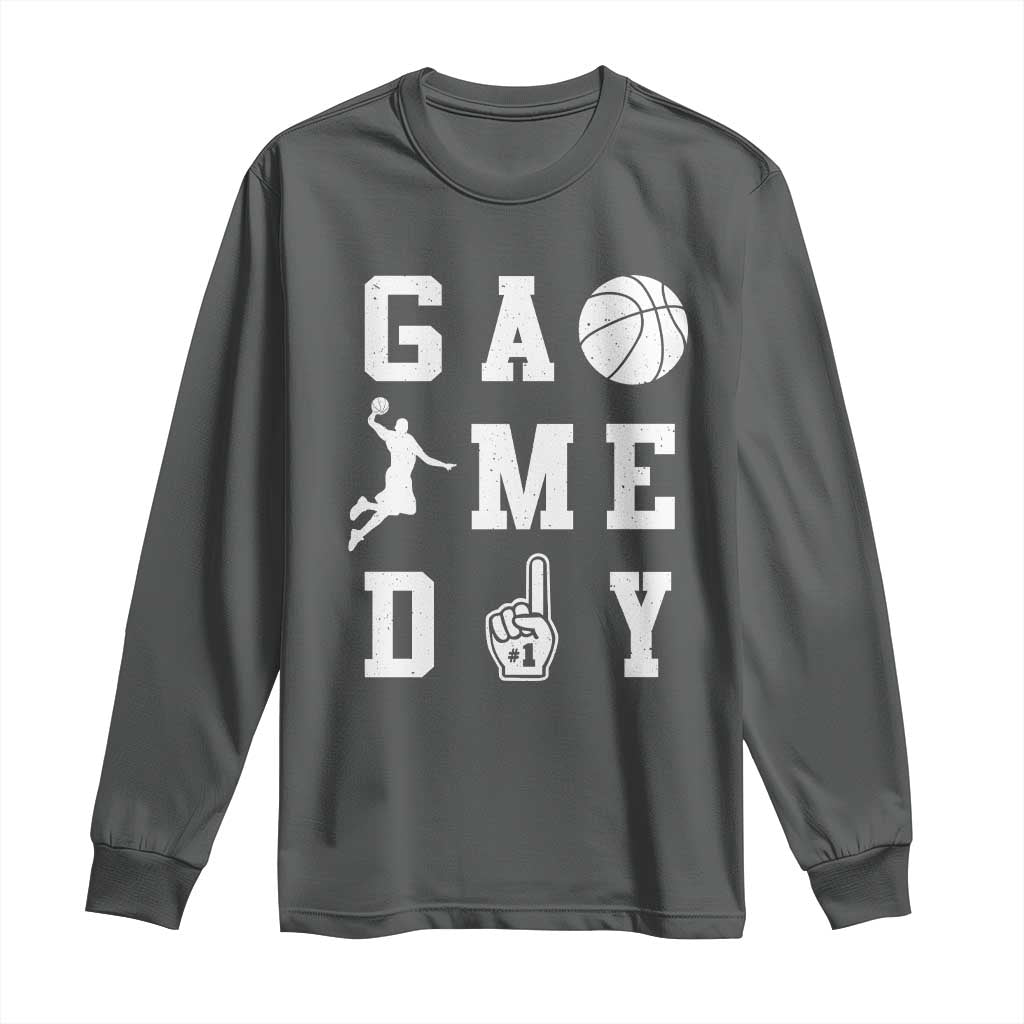 Game Day Basketball Long Sleeve Shirt Basketball Mom Sports Fan TS10 Dark Heather Print Your Wear