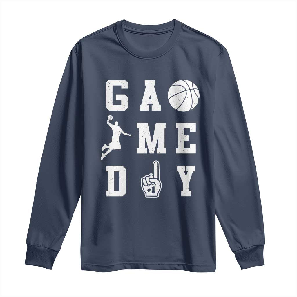 Game Day Basketball Long Sleeve Shirt Basketball Mom Sports Fan TS10 Navy Print Your Wear