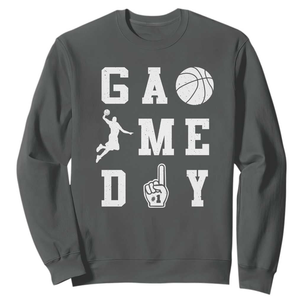 Game Day Basketball Sweatshirt Basketball Mom Sports Fan TS10 Dark Heather Print Your Wear