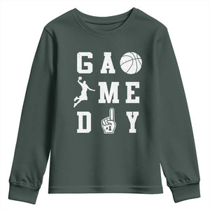 Game Day Basketball Youth Sweatshirt Basketball Mom Sports Fan TS10 Dark Forest Green Print Your Wear