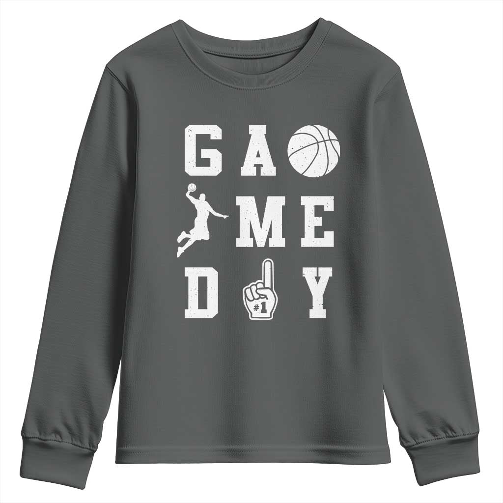 Game Day Basketball Youth Sweatshirt Basketball Mom Sports Fan TS10 Dark Heather Print Your Wear