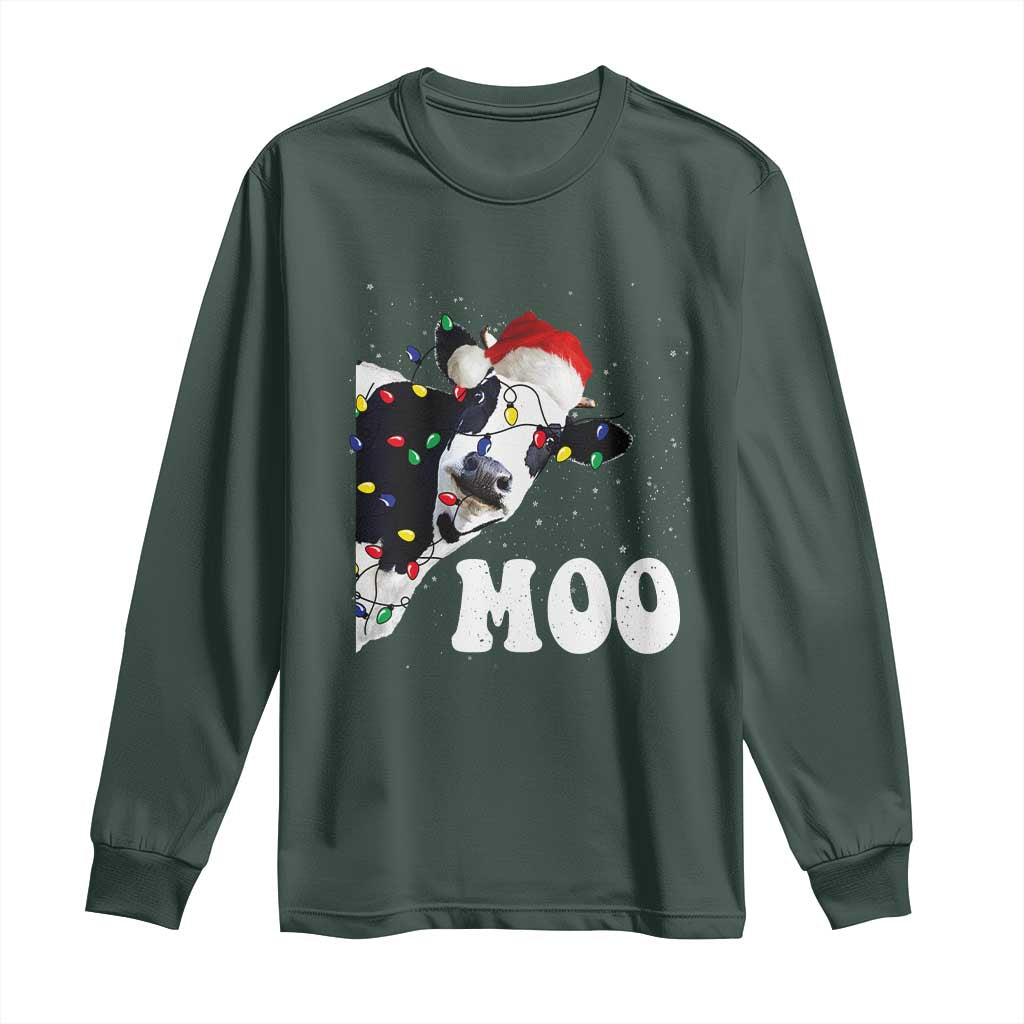 Christmas Cow Long Sleeve Shirt Funny Cow Lover Xmas Gift Farm TS10 Dark Forest Green Print Your Wear
