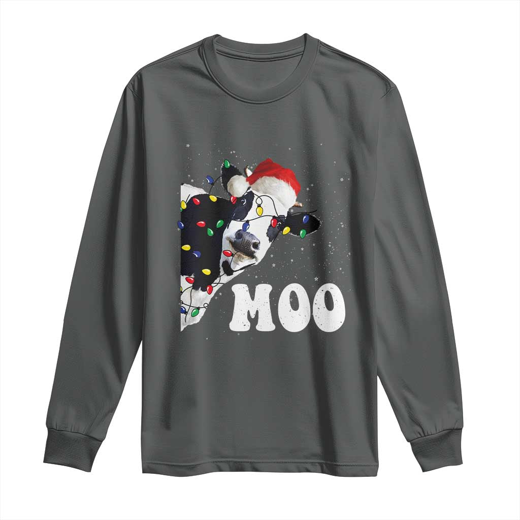 Christmas Cow Long Sleeve Shirt Funny Cow Lover Xmas Gift Farm TS10 Dark Heather Print Your Wear