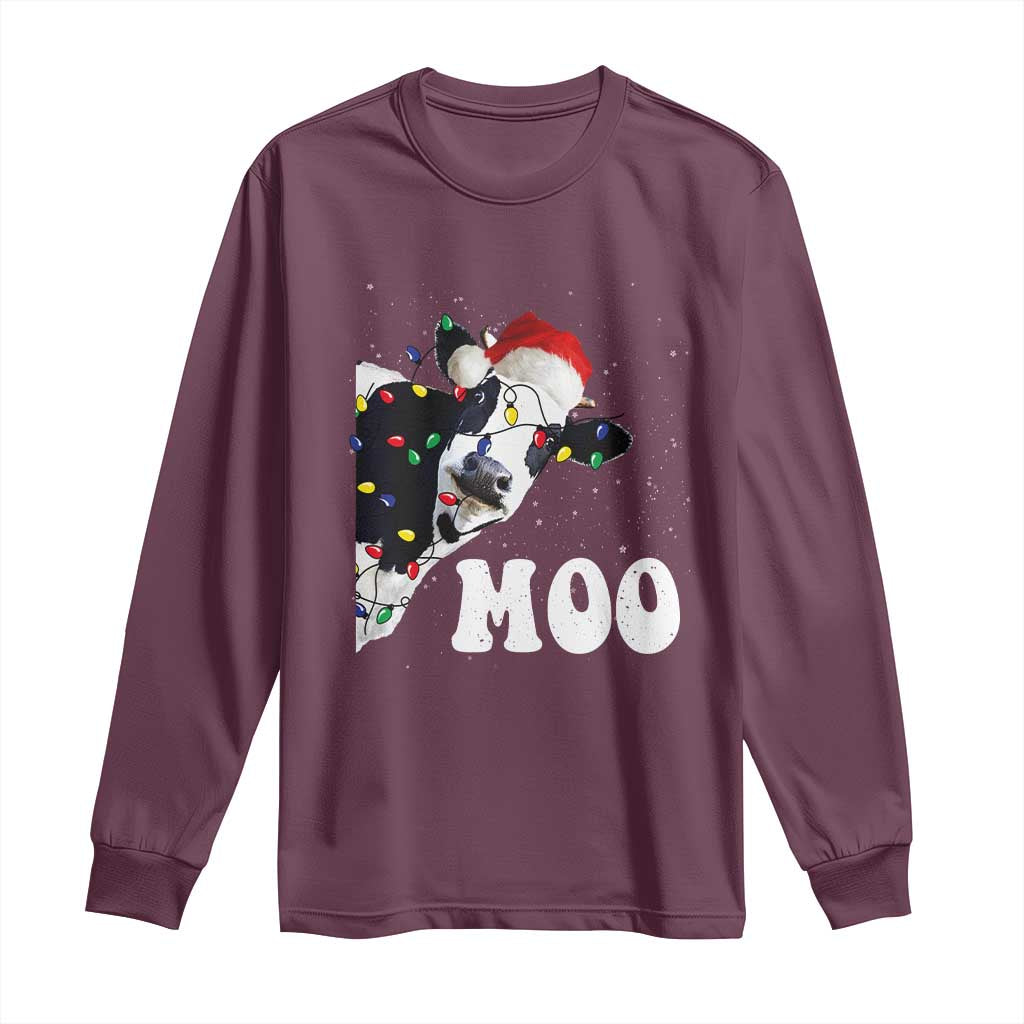 Christmas Cow Long Sleeve Shirt Funny Cow Lover Xmas Gift Farm TS10 Maroon Print Your Wear