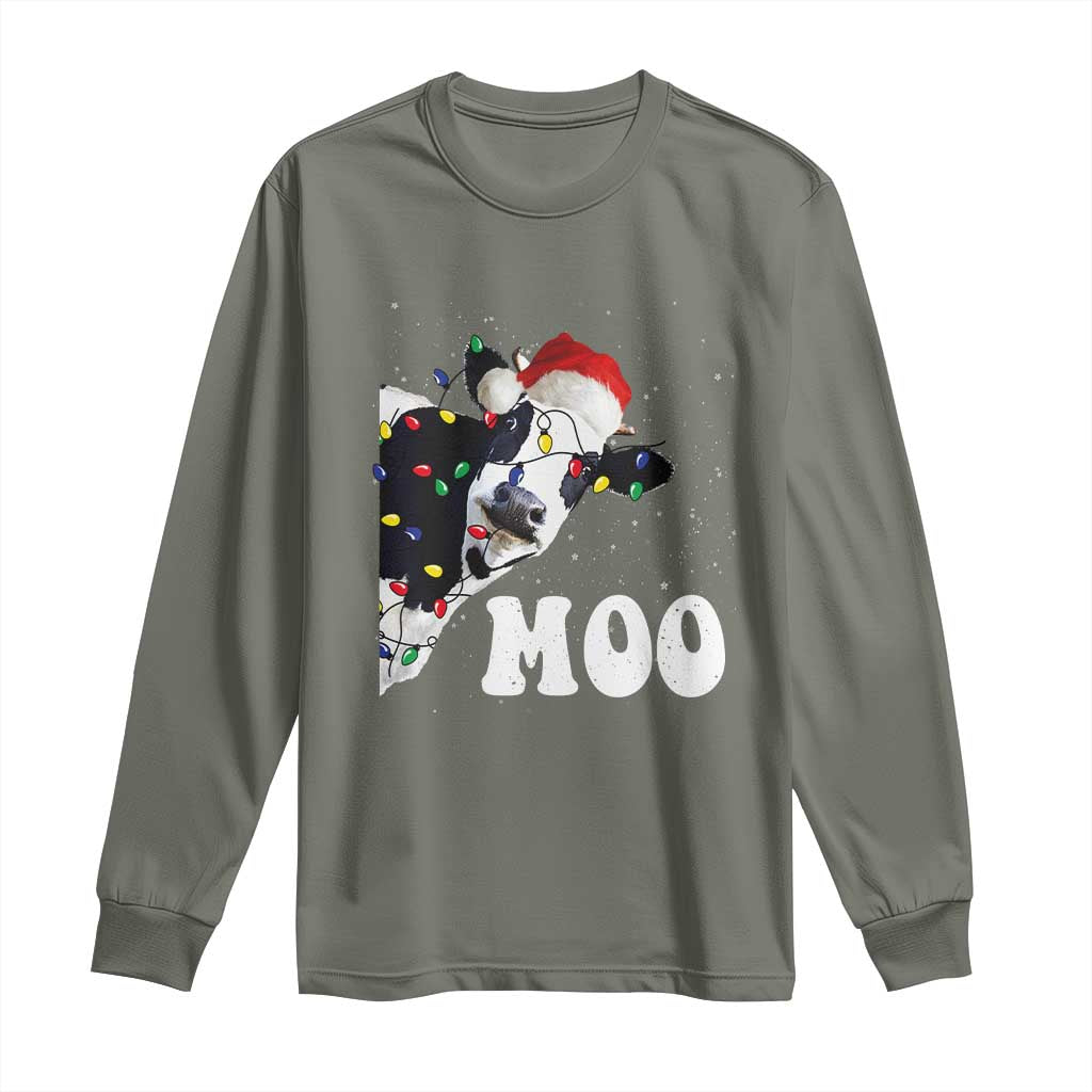 Christmas Cow Long Sleeve Shirt Funny Cow Lover Xmas Gift Farm TS10 Military Green Print Your Wear
