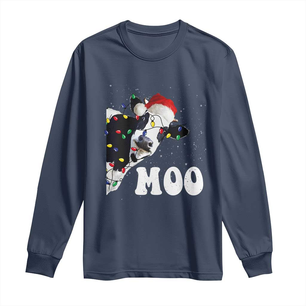 Christmas Cow Long Sleeve Shirt Funny Cow Lover Xmas Gift Farm TS10 Navy Print Your Wear