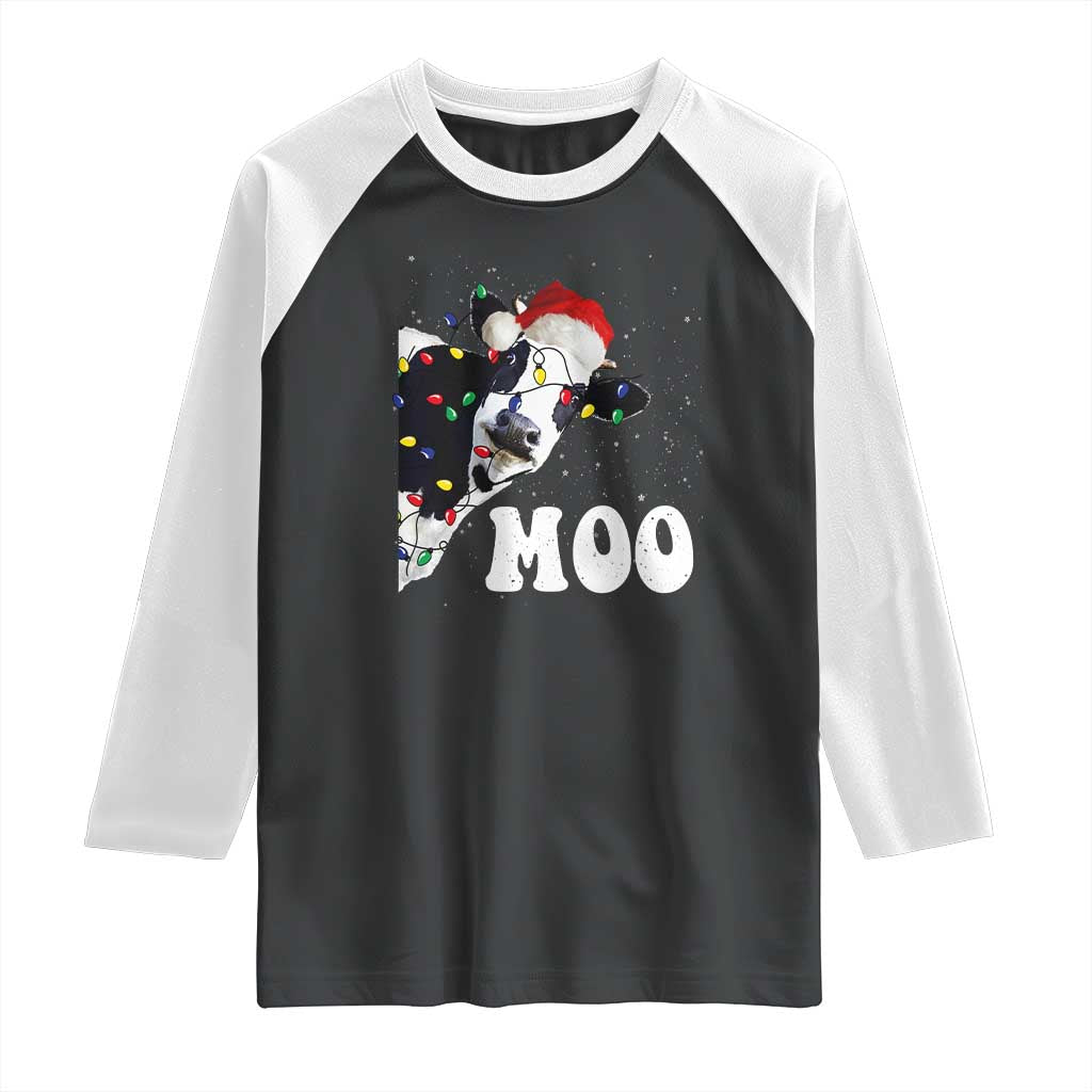 Christmas Cow Raglan Shirt Funny Cow Lover Xmas Gift Farm TS10 Black White Print Your Wear