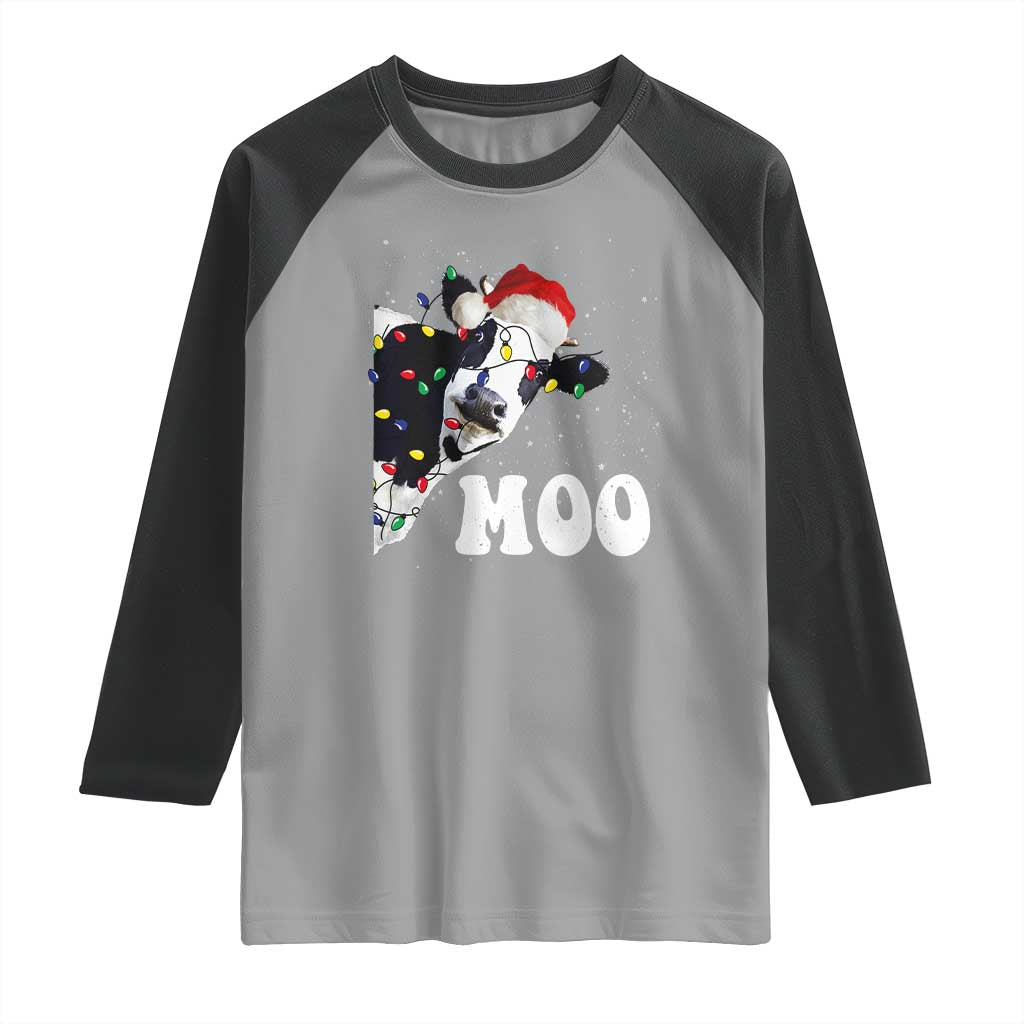 Christmas Cow Raglan Shirt Funny Cow Lover Xmas Gift Farm TS10 Sport Gray Black Print Your Wear