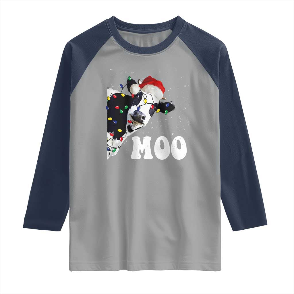 Christmas Cow Raglan Shirt Funny Cow Lover Xmas Gift Farm TS10 Sport Gray Navy Print Your Wear