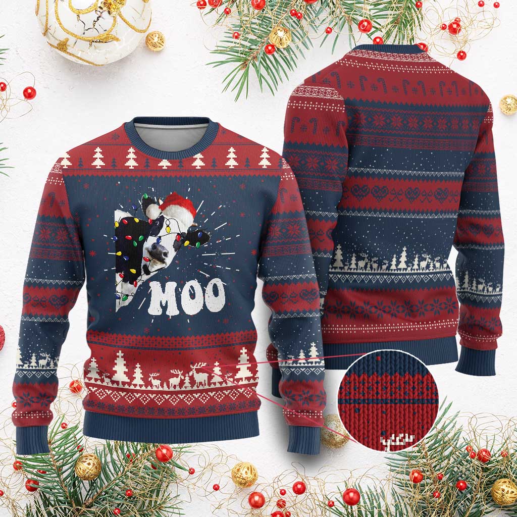Christmas Cow Ugly Christmas Sweater Funny Cow Lover Xmas Gift Farm TS10 Burgundy Print Your Wear