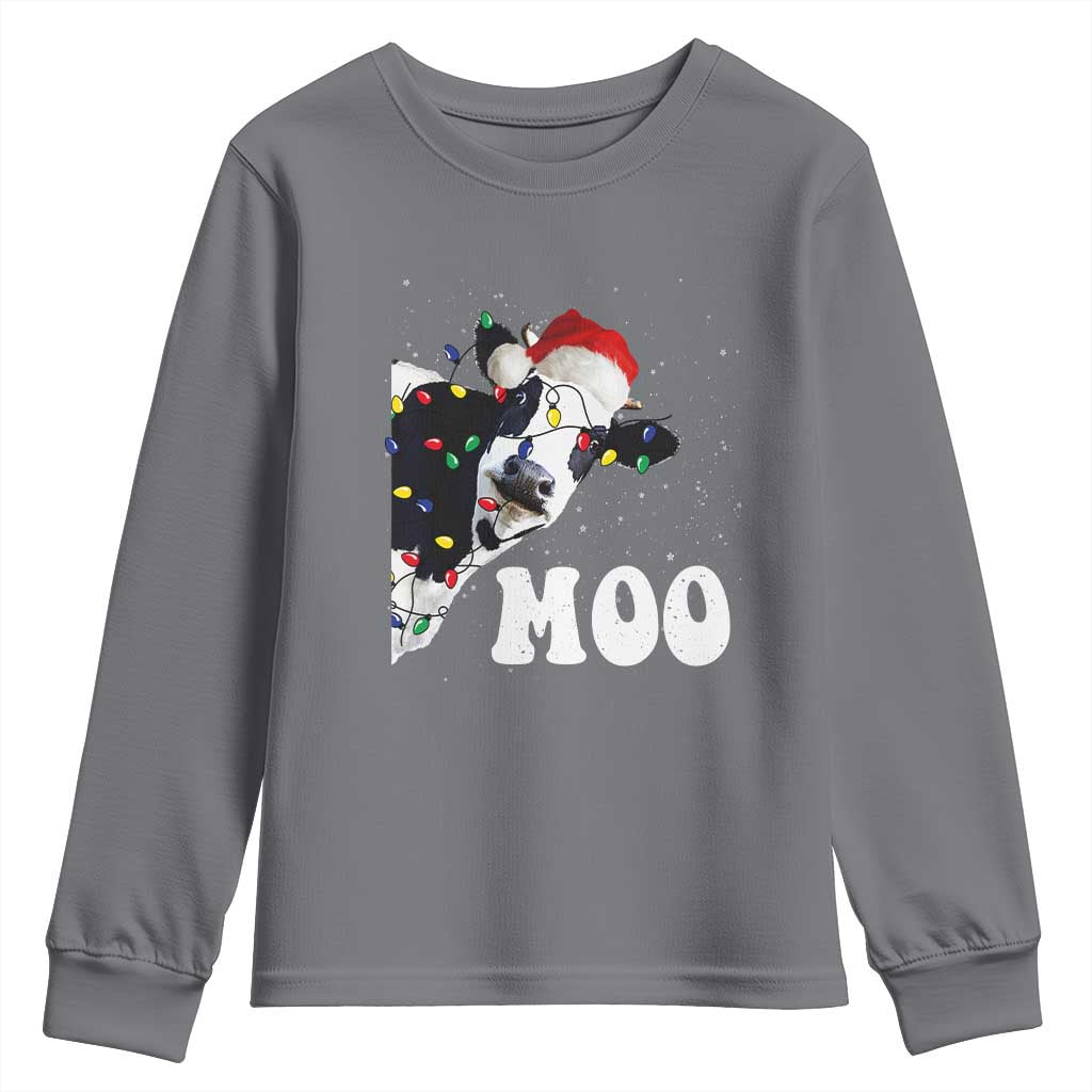Christmas Cow Youth Sweatshirt Funny Cow Lover Xmas Gift Farm TS10 Charcoal Print Your Wear