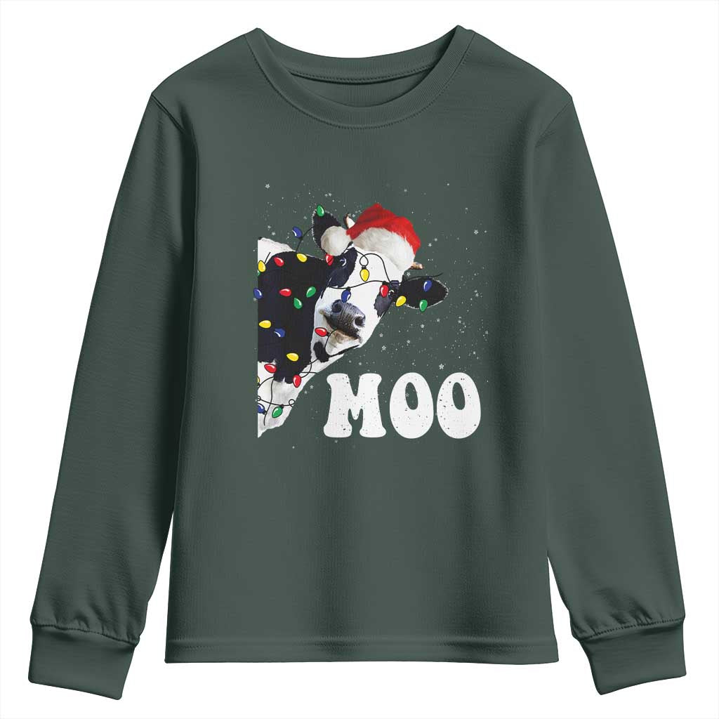 Christmas Cow Youth Sweatshirt Funny Cow Lover Xmas Gift Farm TS10 Dark Forest Green Print Your Wear