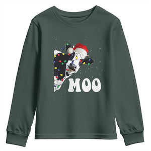 Christmas Cow Youth Sweatshirt Funny Cow Lover Xmas Gift Farm TS10 Dark Forest Green Print Your Wear