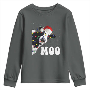 Christmas Cow Youth Sweatshirt Funny Cow Lover Xmas Gift Farm TS10 Dark Heather Print Your Wear