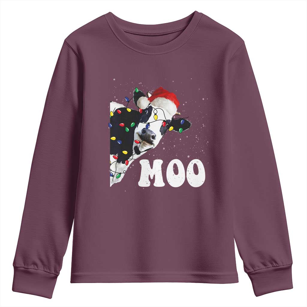 Christmas Cow Youth Sweatshirt Funny Cow Lover Xmas Gift Farm TS10 Maroon Print Your Wear