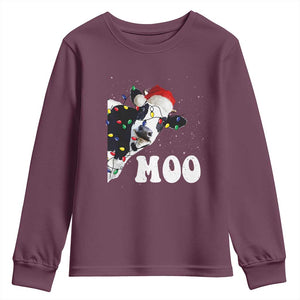 Christmas Cow Youth Sweatshirt Funny Cow Lover Xmas Gift Farm TS10 Maroon Print Your Wear