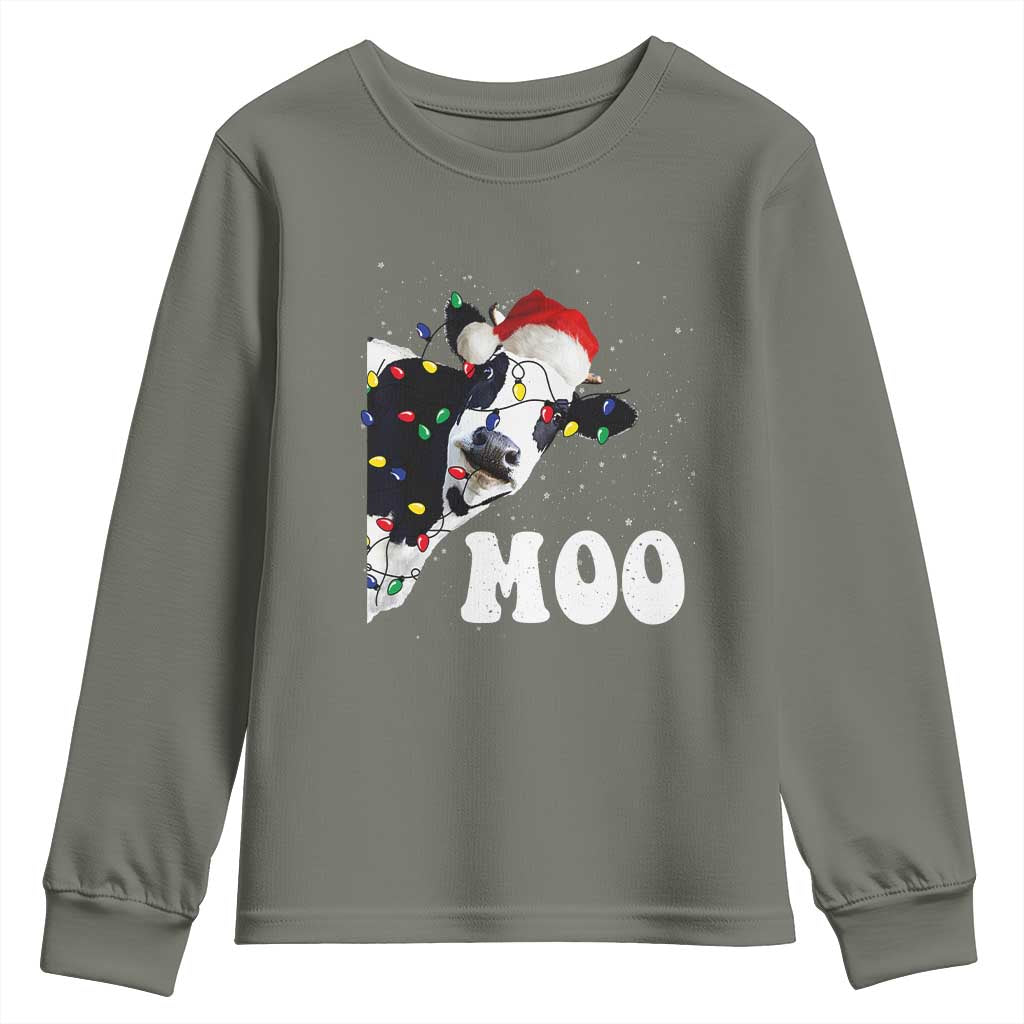 Christmas Cow Youth Sweatshirt Funny Cow Lover Xmas Gift Farm TS10 Military Green Print Your Wear