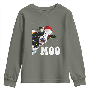 Christmas Cow Youth Sweatshirt Funny Cow Lover Xmas Gift Farm TS10 Military Green Print Your Wear
