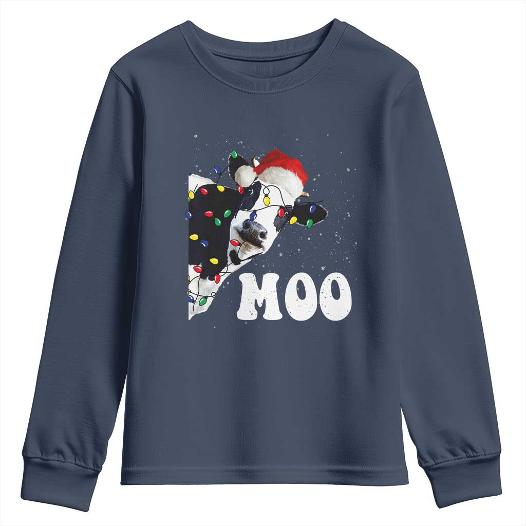 Christmas Cow Youth Sweatshirt Funny Cow Lover Xmas Gift Farm TS10 Navy Print Your Wear