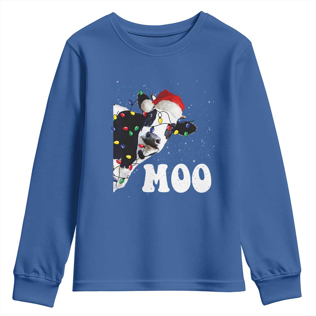 Christmas Cow Youth Sweatshirt Funny Cow Lover Xmas Gift Farm TS10 Royal Blue Print Your Wear