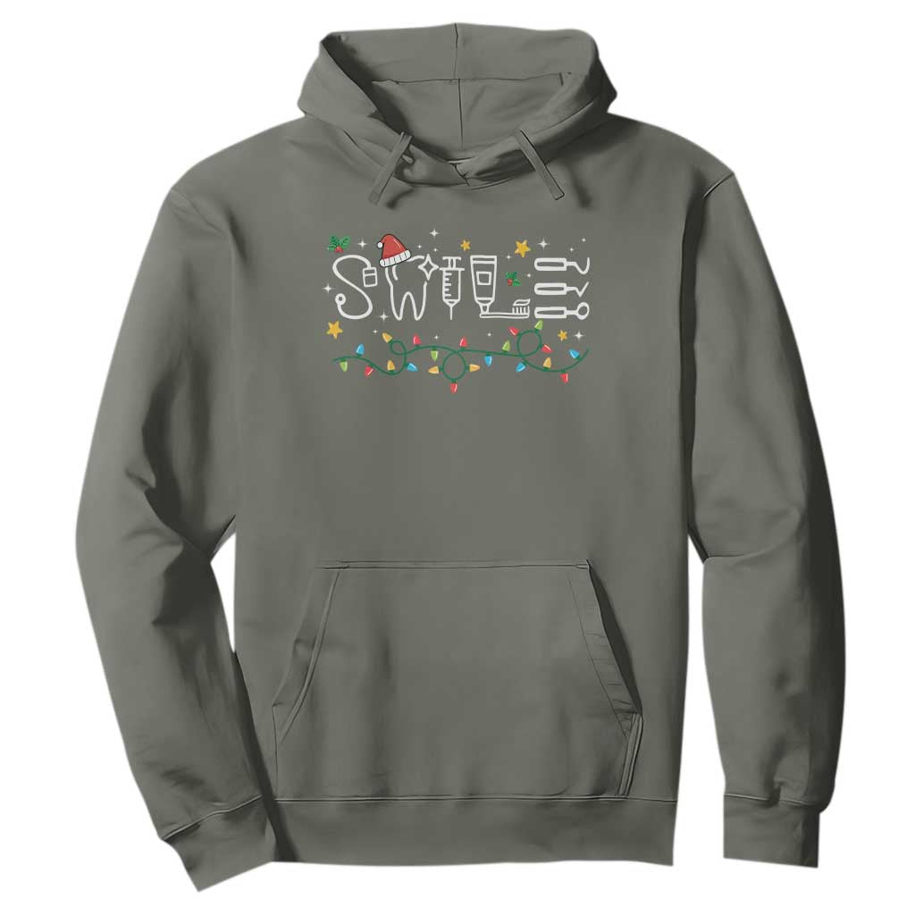 Christmas Dental Hoodie Red Santa Hat Teeth Funny Dentist Merry Xmas Lights TS10 Military Green Print Your Wear