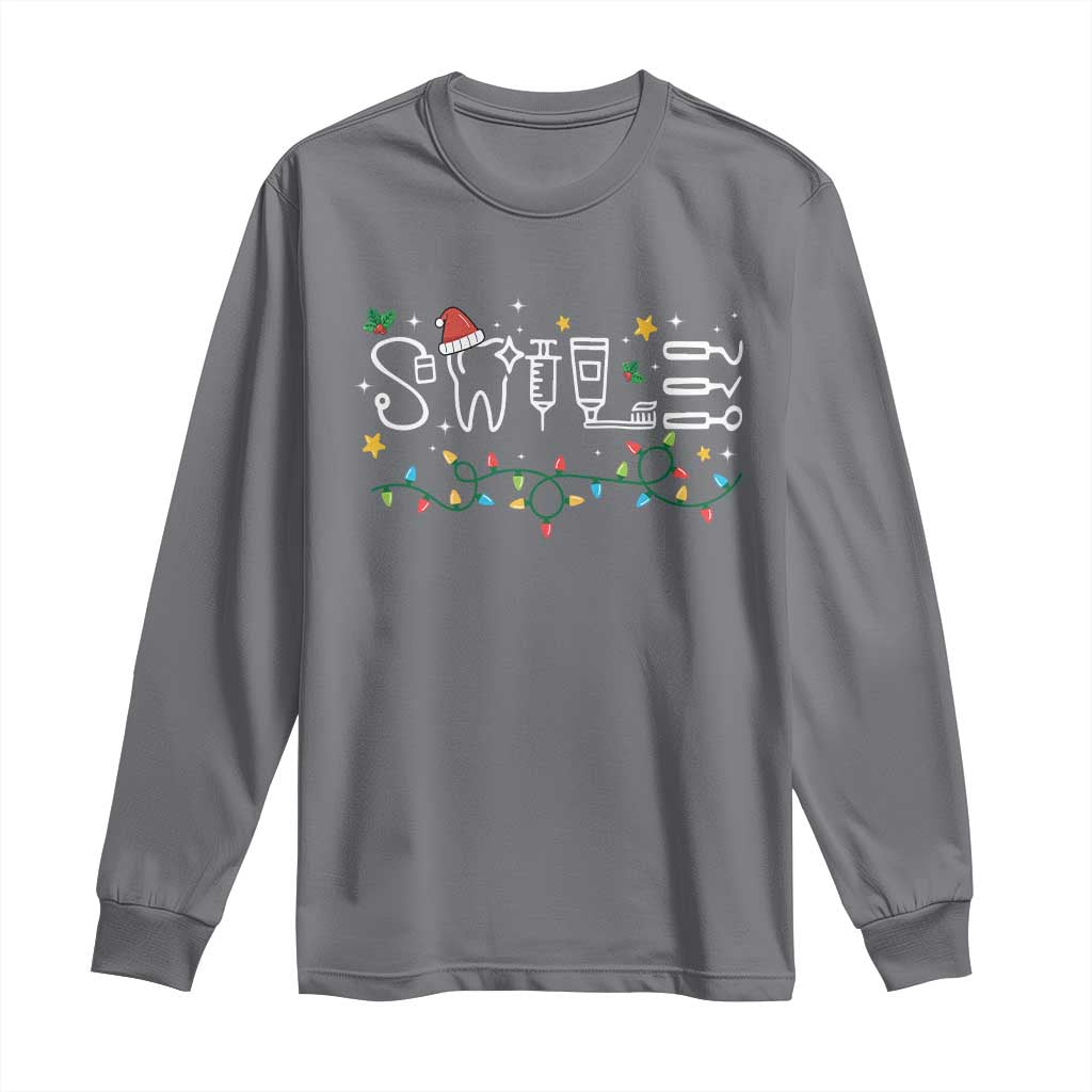 Christmas Dental Long Sleeve Shirt Red Santa Hat Teeth Funny Dentist Merry Xmas Lights TS10 Charcoal Print Your Wear