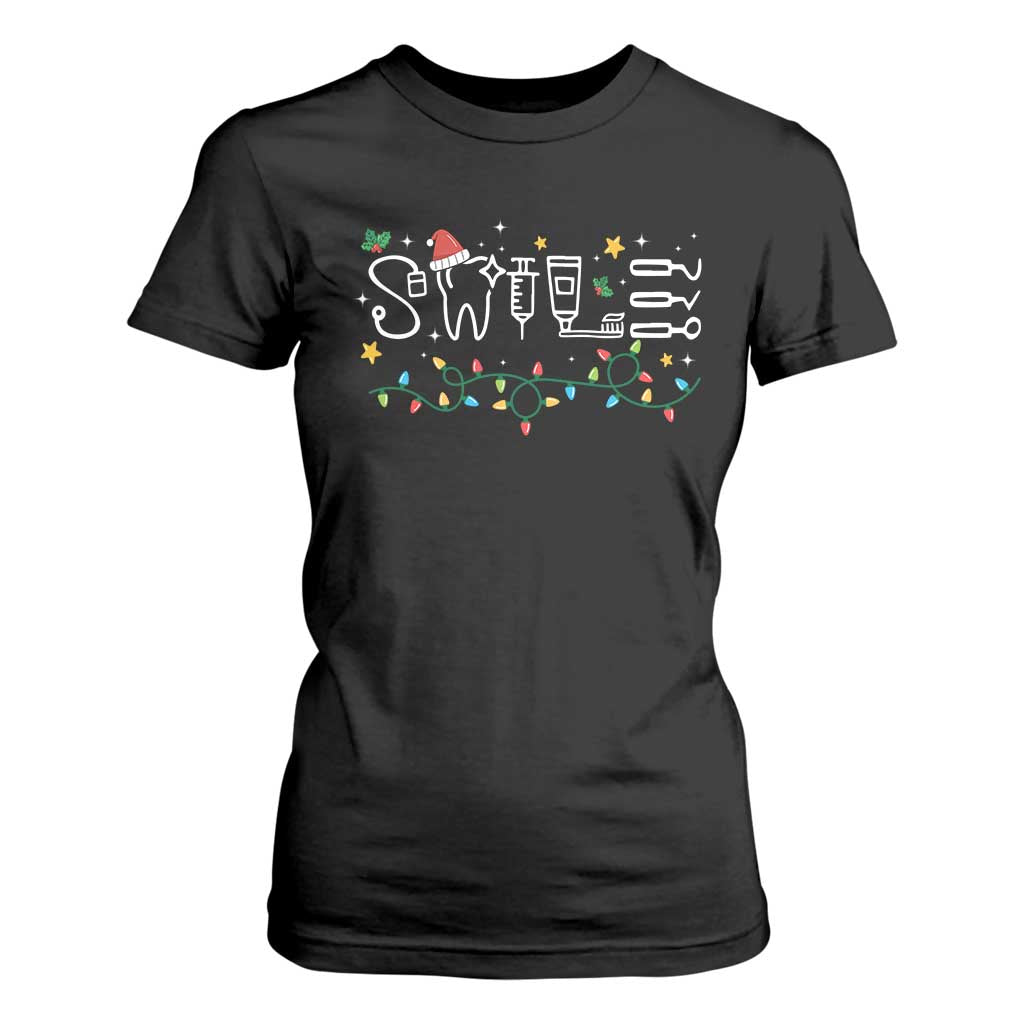 Christmas Dental T Shirt For Women Red Santa Hat Teeth Funny Dentist Merry Xmas Lights TS10 Black Print Your Wear