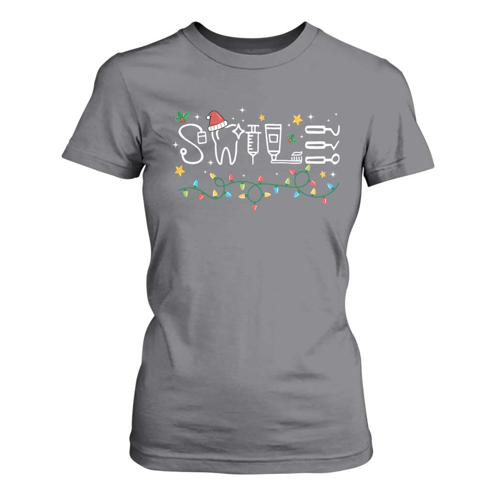 Christmas Dental T Shirt For Women Red Santa Hat Teeth Funny Dentist Merry Xmas Lights TS10 Charcoal Print Your Wear