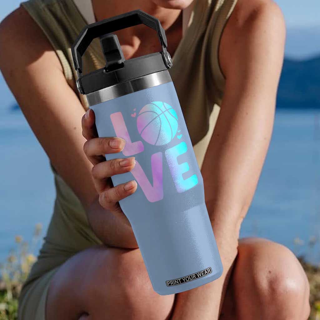 Basketball Lovers Flip Straw Tumbler Basketball Mom Sports Fan TS10 One Size: 30 oz Light Blue Print Your Wear