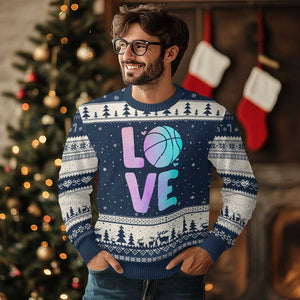 Basketball Lovers Ugly Christmas Sweater Basketball Mom Sports Fan TS10 Navy Beige Print Your Wear